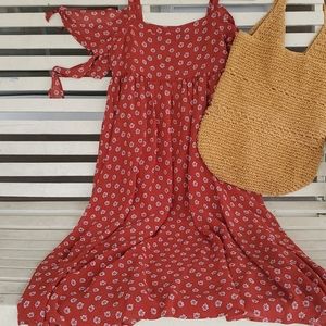 Free People Cold Shoulder & Tie Sleeve Midi Dress